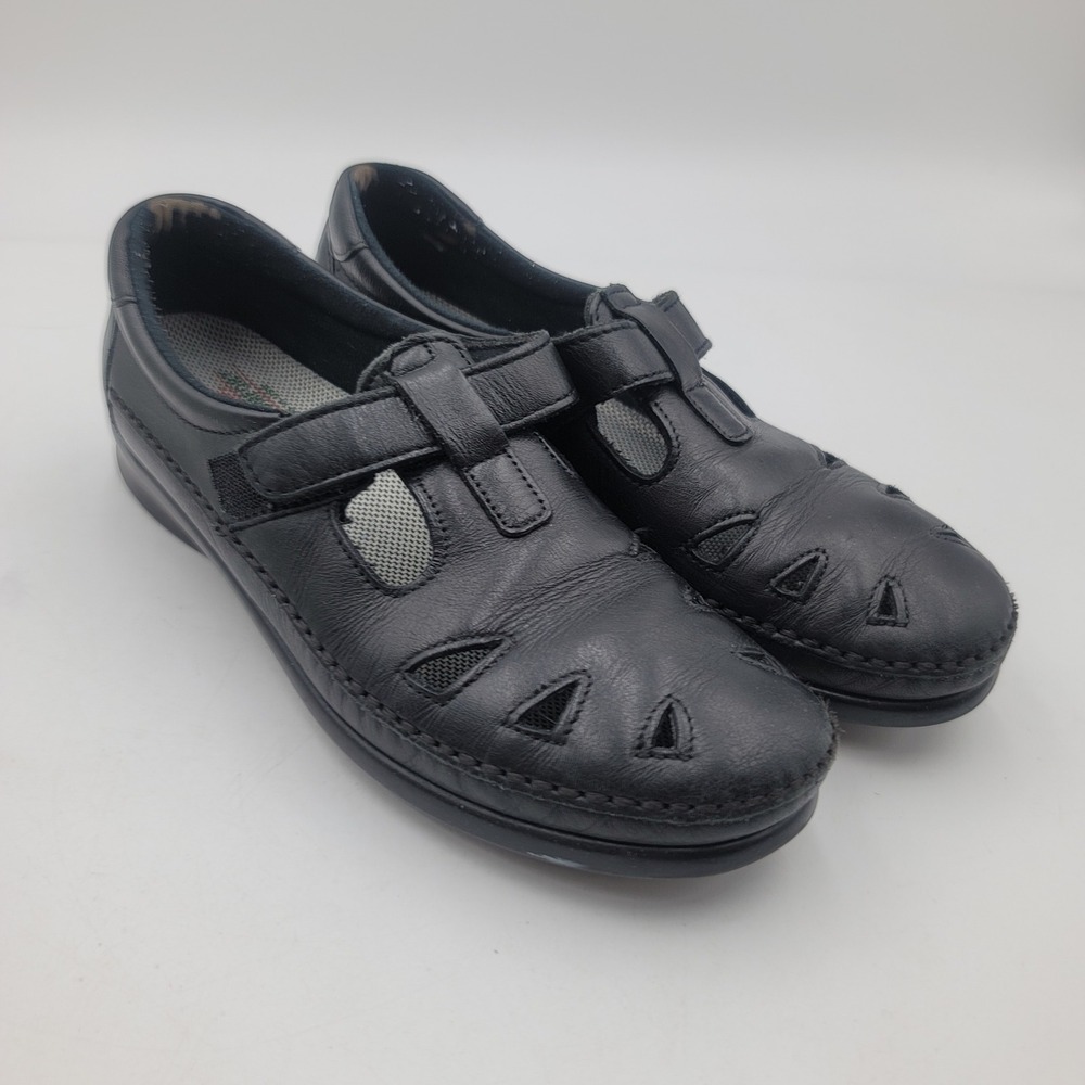 SAS Tripad Comfort Black Leather T-Strap Walking Shoes Womens 8-8.5 Narrow